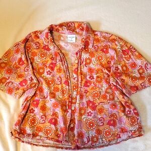 Social Tourist Orange, Pink, White Short Sleeve Button Up